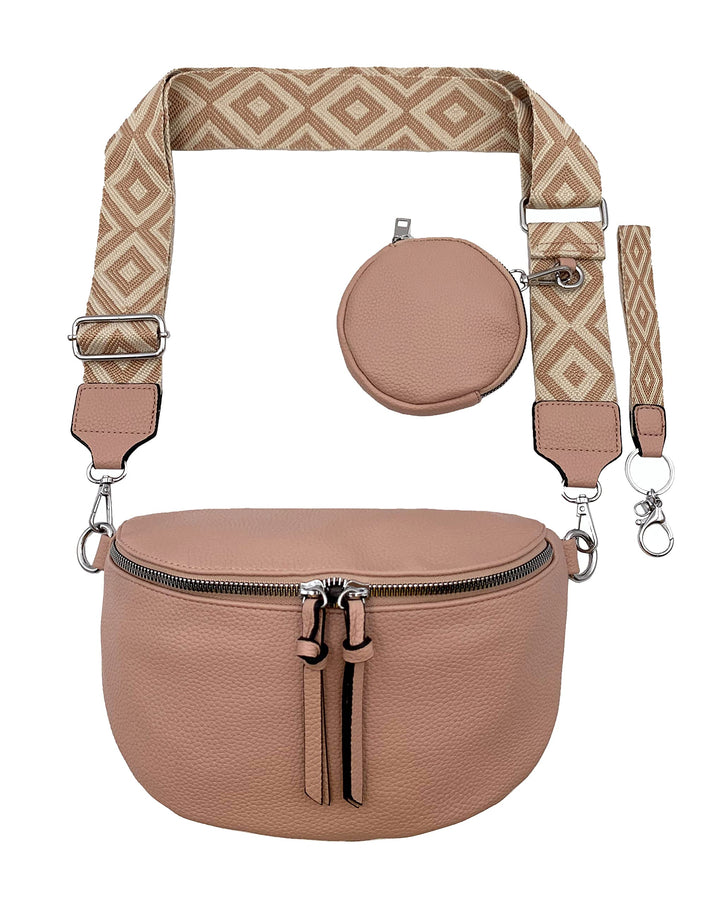 FASHION YOU WANT Crossbody Bag Damen Leder Breiter Gurt Handtasche Umhängetasche Moderne Taschen mit