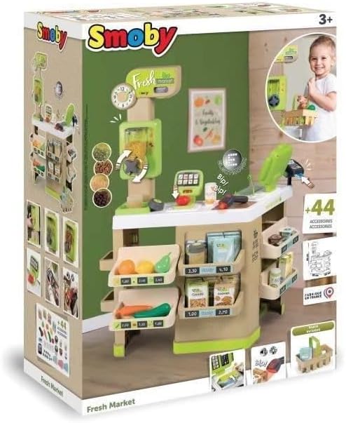 Smoby - Supermarkt Fresh Market - Bio-Supermarkt mit Spielkasse, Einkaufskorb, viel Zubehör und Elek