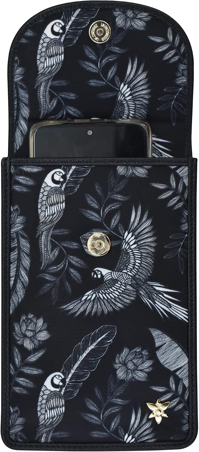 Anuschka RFID Crossbody Handytasche mit Börse - Wanderlust Kollektion - Nylonstoff mit Leder Trim un