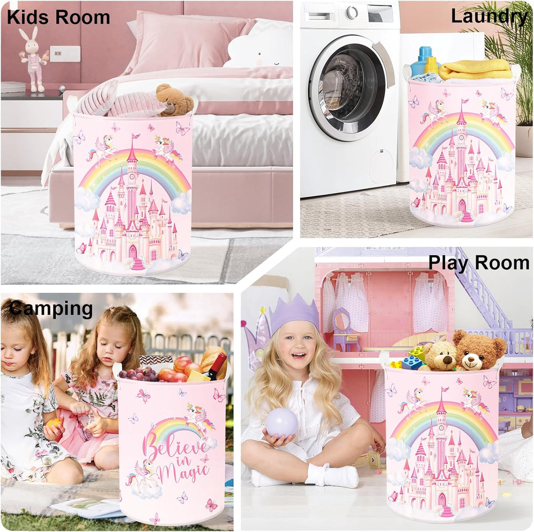 Regenbogen Tiere Kinder Wäschekorb Faltbar für Mädchen Gross Kleidung Spielzeug Aufbewahrungskorb fü