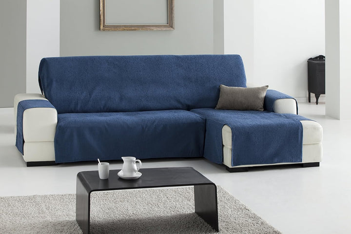 Eysa Praktische Sofahüllen, Chaiselongue 240 cm, Rechte Vorderansicht, Stoff, Braun, Drei Quadrate,