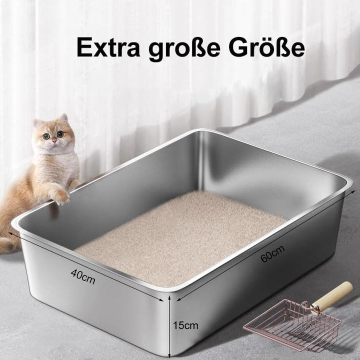 Edelstahl Katzenklo Grosse Katzentoilette, 2 Stück XXL Metall Katzenklo für Grosse Katzen, Offenes K