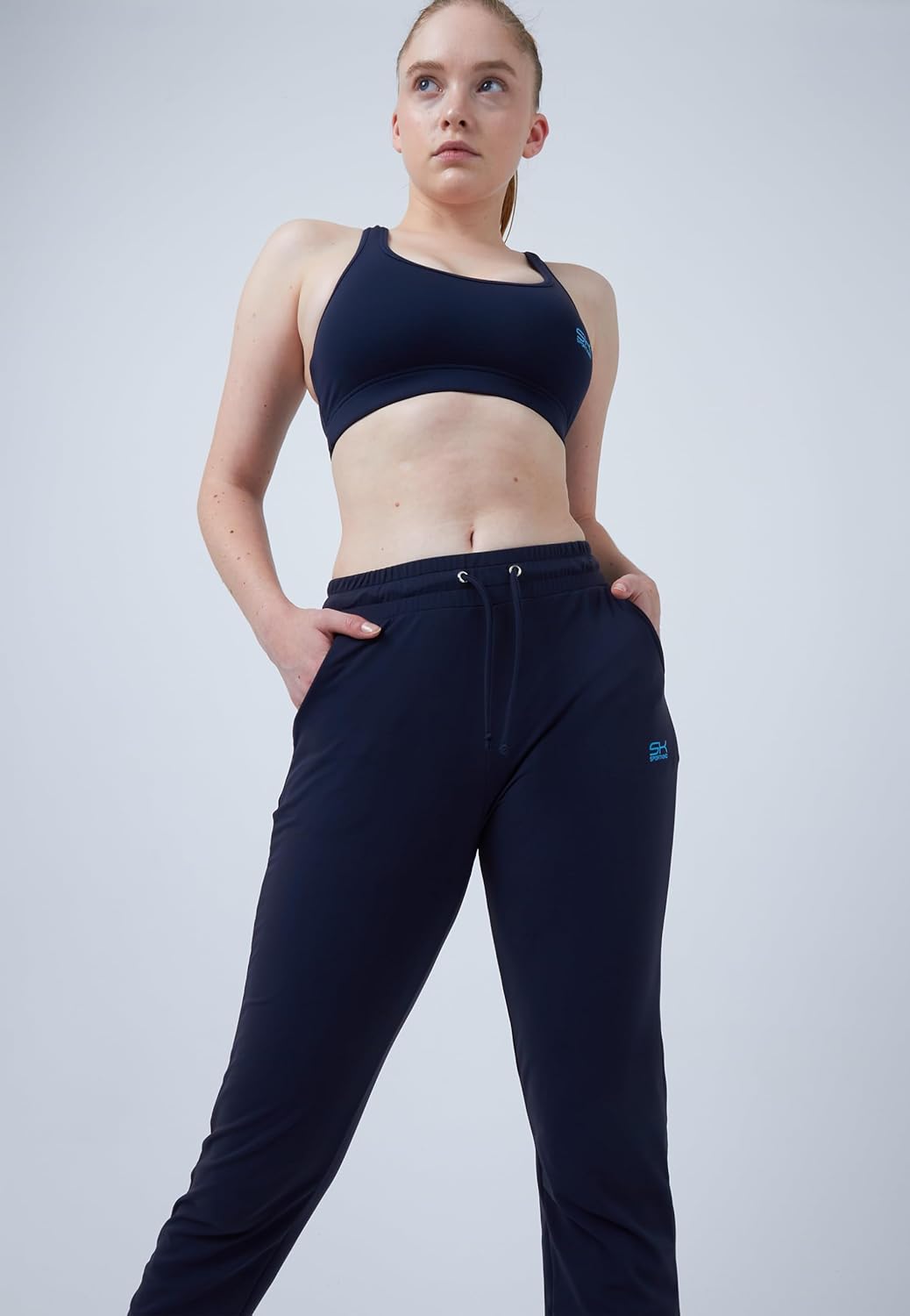 Sportkind Mädchen &amp; Damen Tennis, Fitness, Sport Trainingshose lang mit Taschen, atmungsaktiv M Navy