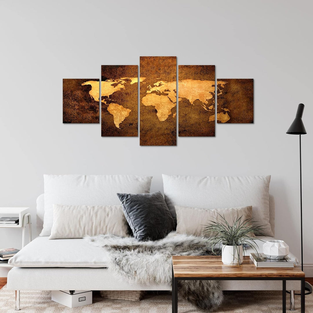 Runa Art Wandbilder Weltkarte 5 Teilig Bild auf Vlies Leinwand Deko Büro Wohnzimmer Abstrakt Beige B