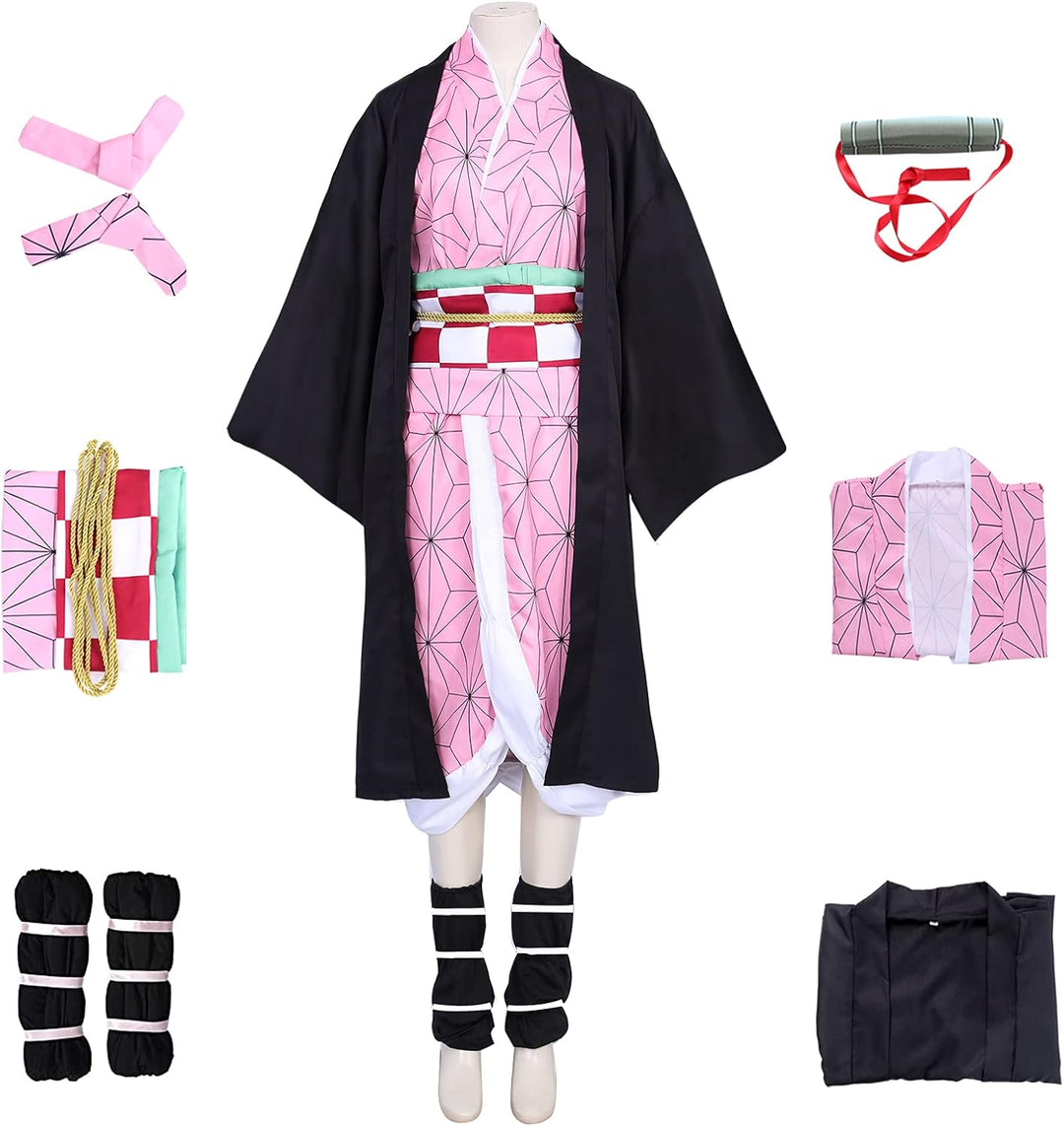Formemory Nezuko Cosplay Kostüm Anzug Herren 8PCS Nezuko Kimetsu no Yaiba Kimono Halloween Anime kos