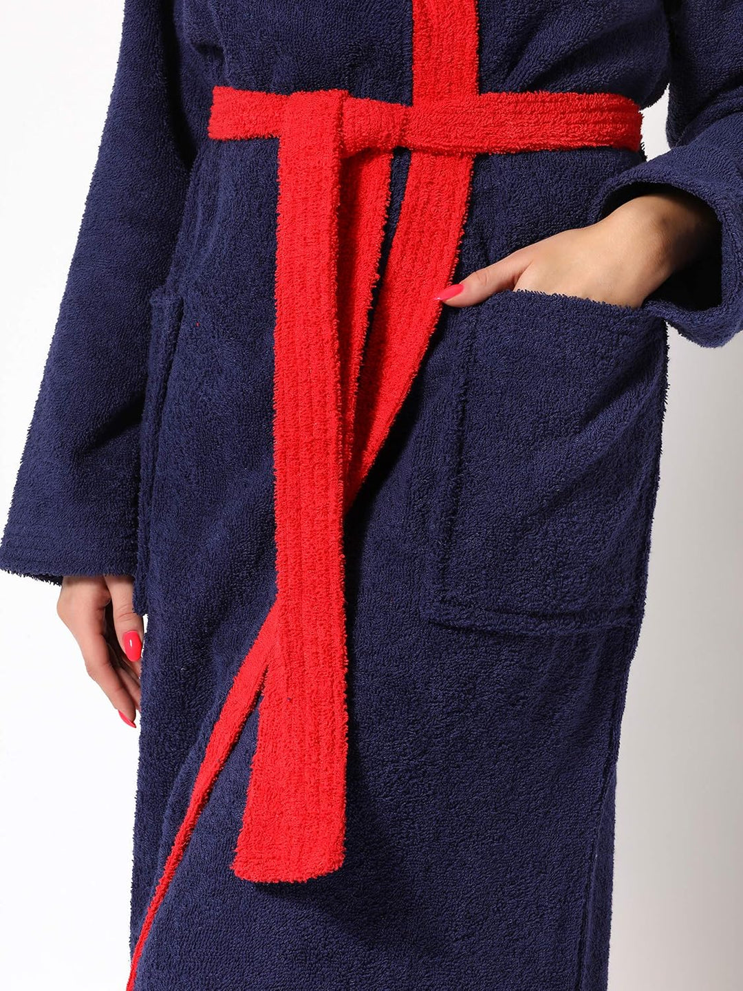 Ladeheid Damen Frottee Bademantel mit Kapuze aus 100% Baumwolle LA40-102 S Dunkelblau-29/Rot-26, S D