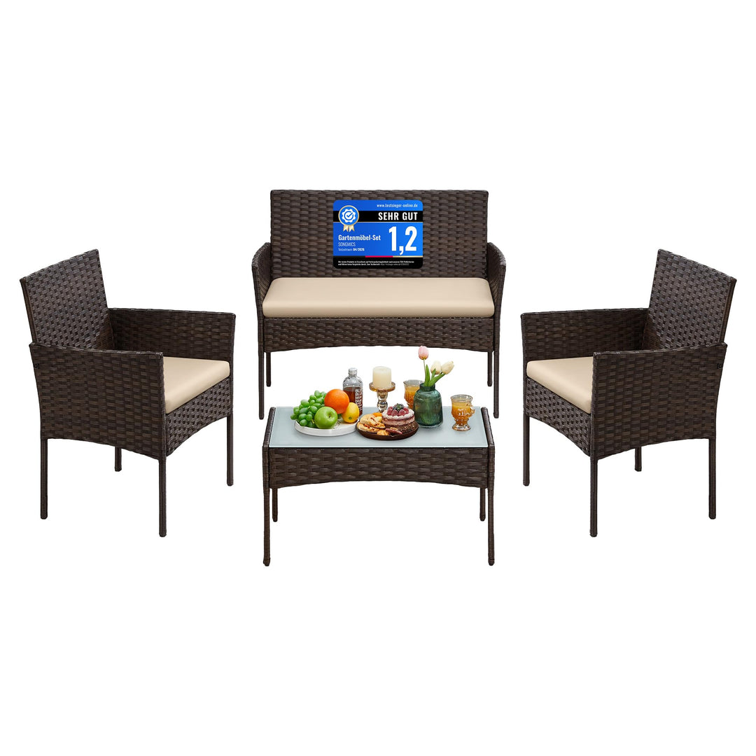 SONGMICS Balkonmöbel, Gartenmöbel-Set, aus PE-Polyrattan, Lounge-Set, Terrassenmöbel, Outdoor, für T