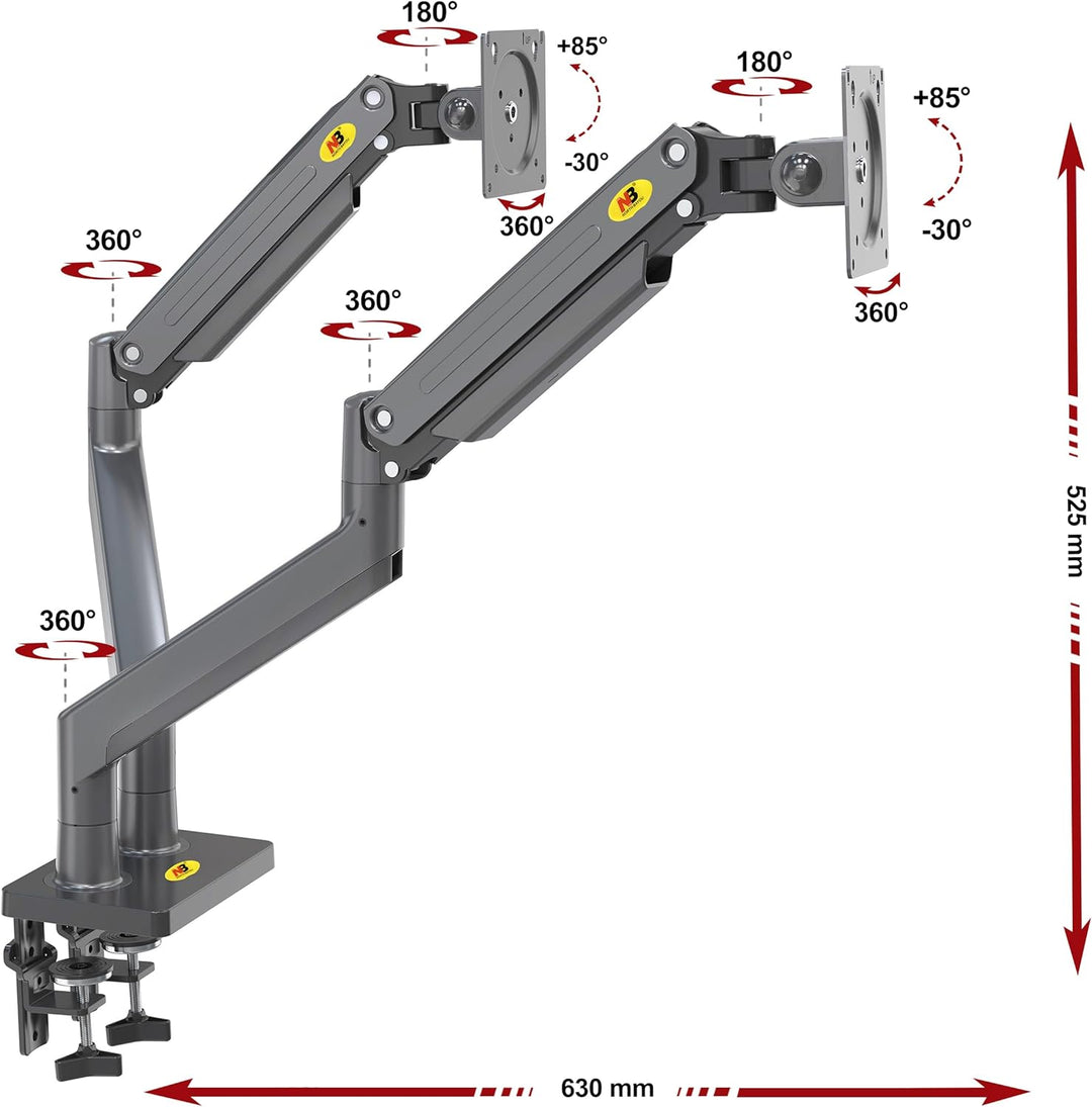 Tischhalterung mit Gasfeder für Zwei 22-32 Zoll LCD-Bildschirme mit VESA max. 100 x 100 mm, bis 15 k