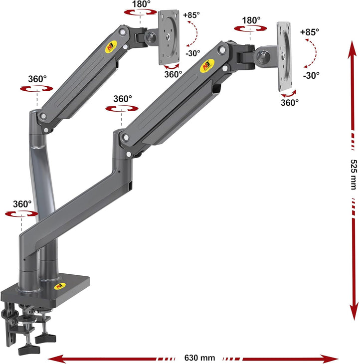 Tischhalterung mit Gasfeder für Zwei 22-32 Zoll LCD-Bildschirme mit VESA max. 100 x 100 mm, bis 15 k