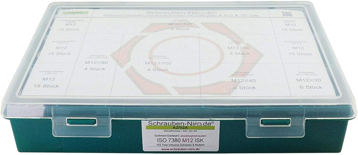 Sortiment M12 ISO 7380-1 Edelstahl A2 (V2A) Flachrundkopfschrauben Innensechskant - Set bestehend au