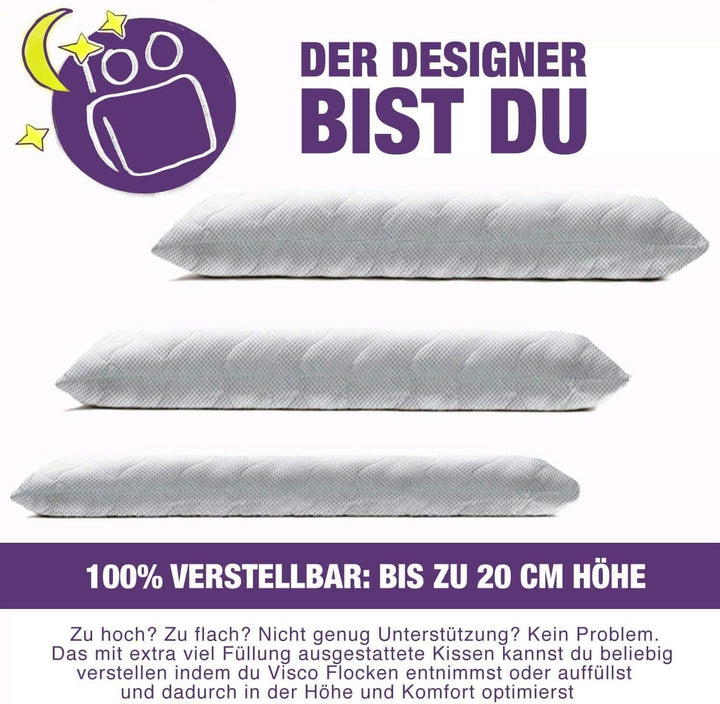 Traumreiter Seitenschläferkissen Visco EXTRABREIT ca. 140x50 I 20 cm Dickes Kissen für Seitenschläfe