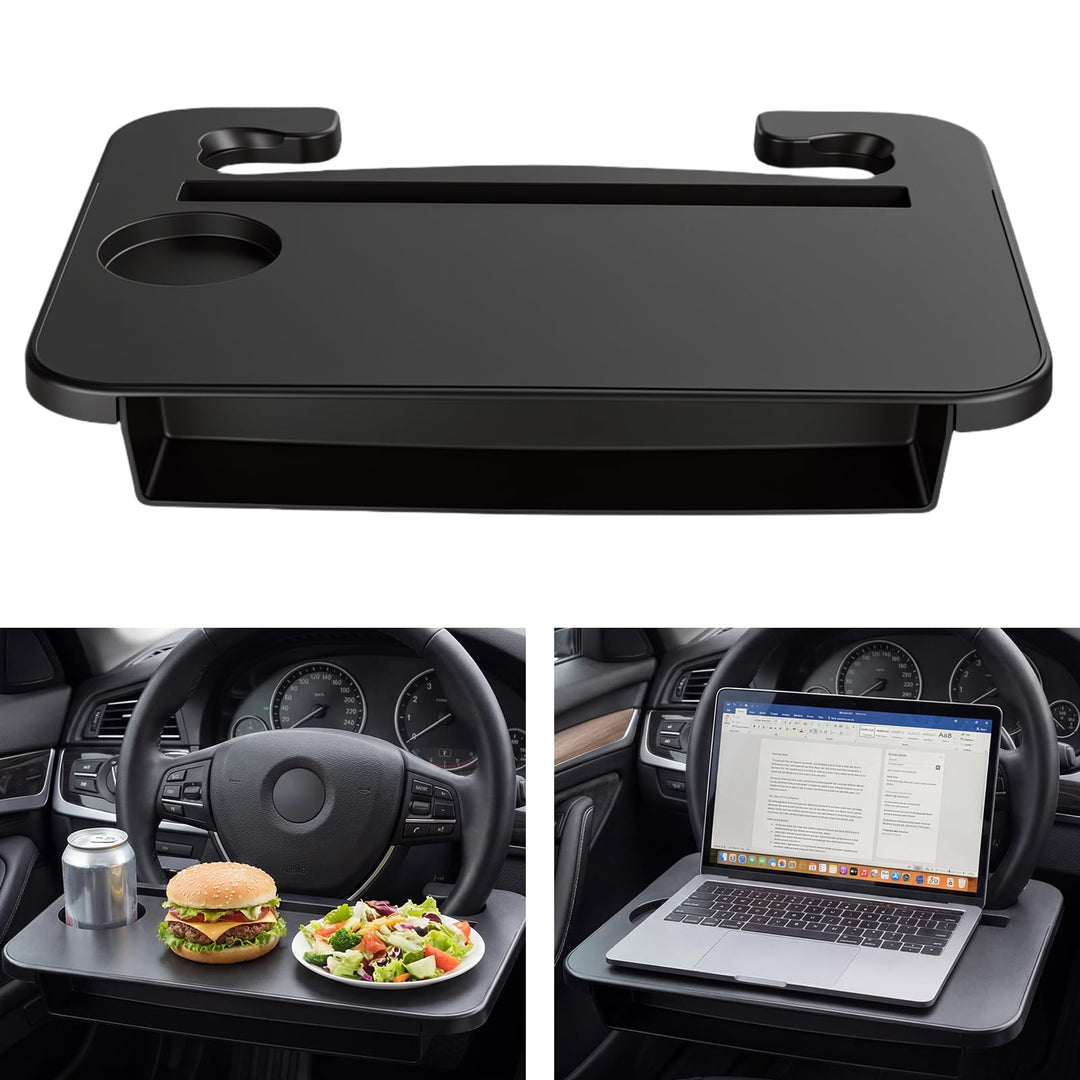 Auto Lenkrad Tisch Multifunktionaler Tragbarer Laptophalter & Esstisch für Auto, 37 x 27.7 cm, Schwa