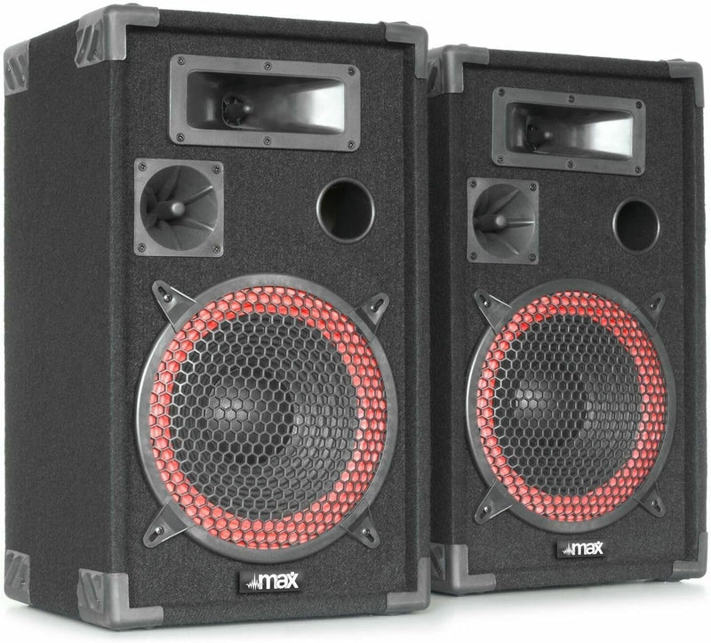 MAX XEN-3508 Passive PA Lautsprecher Set, 500 Watt Partyboxen Set, 10 Zoll Passiv, Disco, DJ Party L