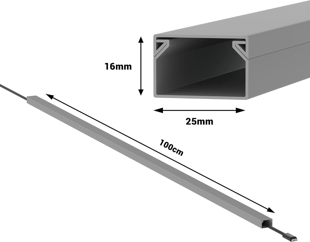 Kabelkanal Selbstklebend Pro mit Schaumklebeband, Kabelschacht 50m 25x16mm - 50x1m, Gray - Grau 50m