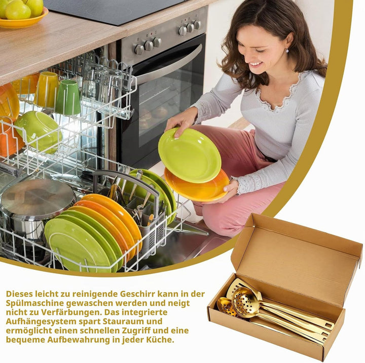 Gold Küchenutensilien Set 6-teilig, Edelstahl Kochutensilien Set, Küchengeräte Set, Home Essentials