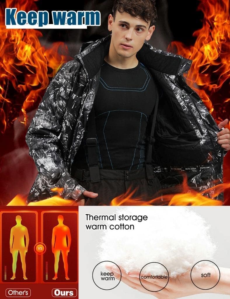 ALSOGO Herren Ski Jacke und Hosen Set Ski Anzug Winter Wasserdicht Winddicht Kapuze Schneemantel 2-S