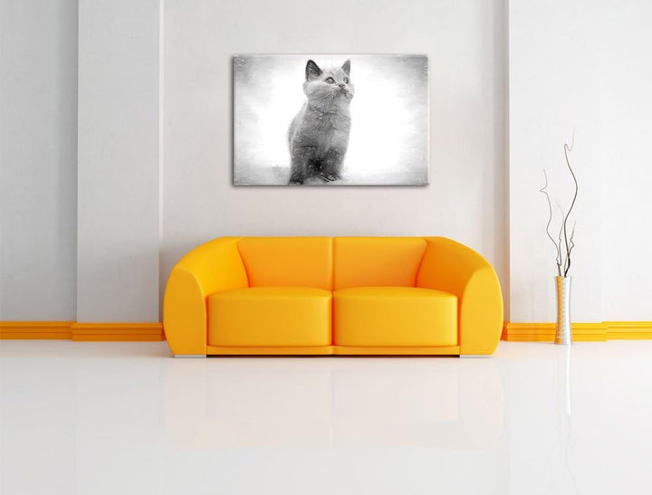 Pixxprint Niedliches Katzenbaby auf Teppich als Leinwandbild/Grösse: 100x70 cm/Wandbild/Kunstdruck/f