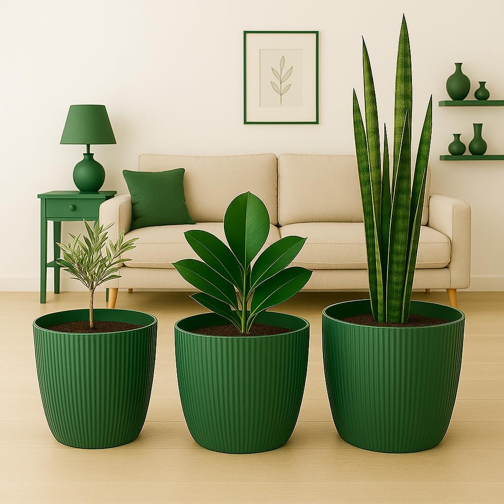 Home Garden Ornaments Blumentopf Set 3er – Kunststoff Übertopf, geriffeltes Design, modern & dekorat