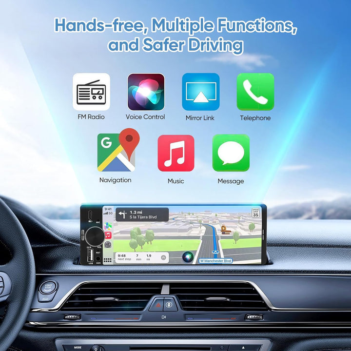 6,3 Zoll 1 DIN Autoradio mit Wireless CarPlay & Android Auto, Rückfahrkamera, Mirror Link, Freisprec