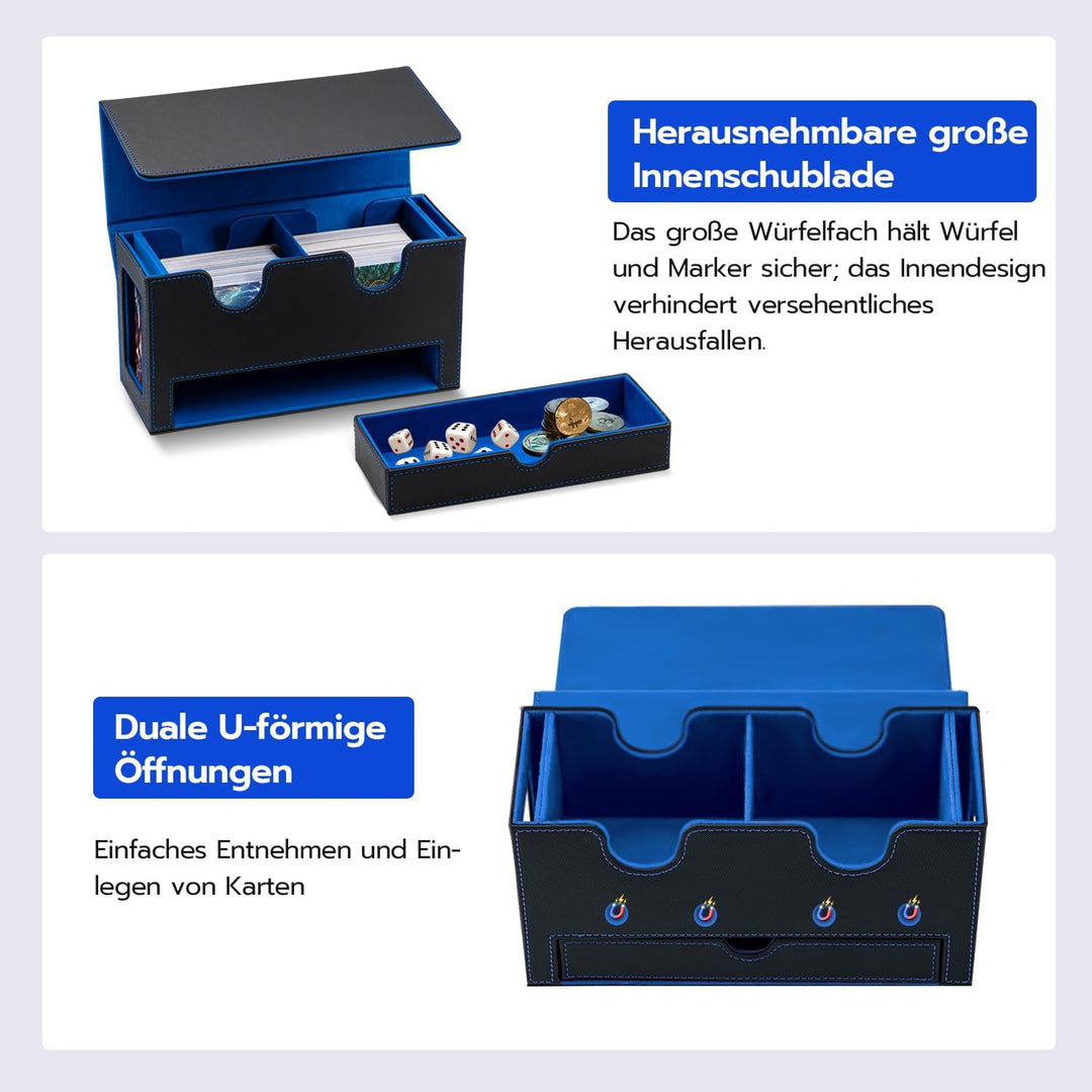 Doppelschicht Card Deck Box für MTG,Gathering Kartenbox mit Schaufenster und Würfelfach PU Leder Sta