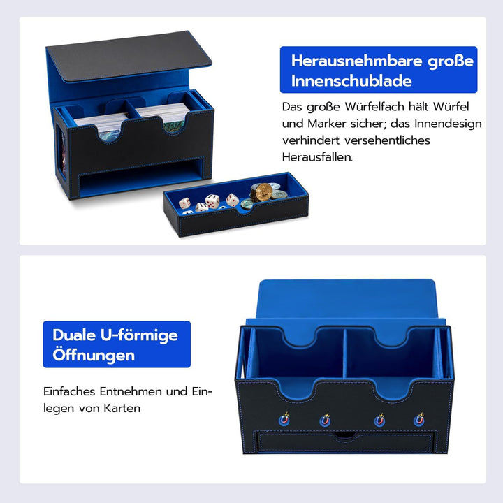 Doppelschicht Card Deck Box für MTG,Gathering Kartenbox mit Schaufenster und Würfelfach PU Leder Sta