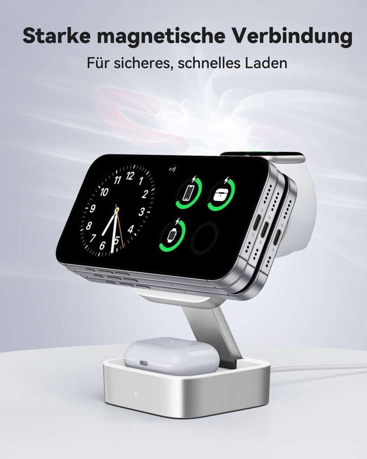 3-in-1-Ladestation für Apple, magnetisches faltbares kabelloses Ladegerät mit Mag-Safe für iPhone 17