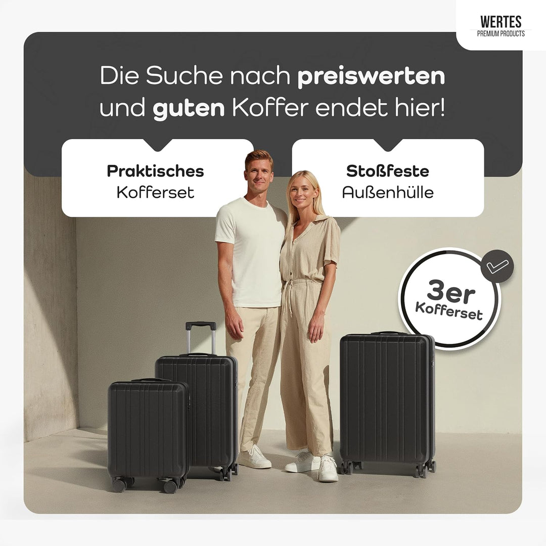 Koffer Set 3 teilig - TSA Schloss Kofferset platzsparend mit Doppelrollen, Reisekoffer, Koffer &amp; Tro