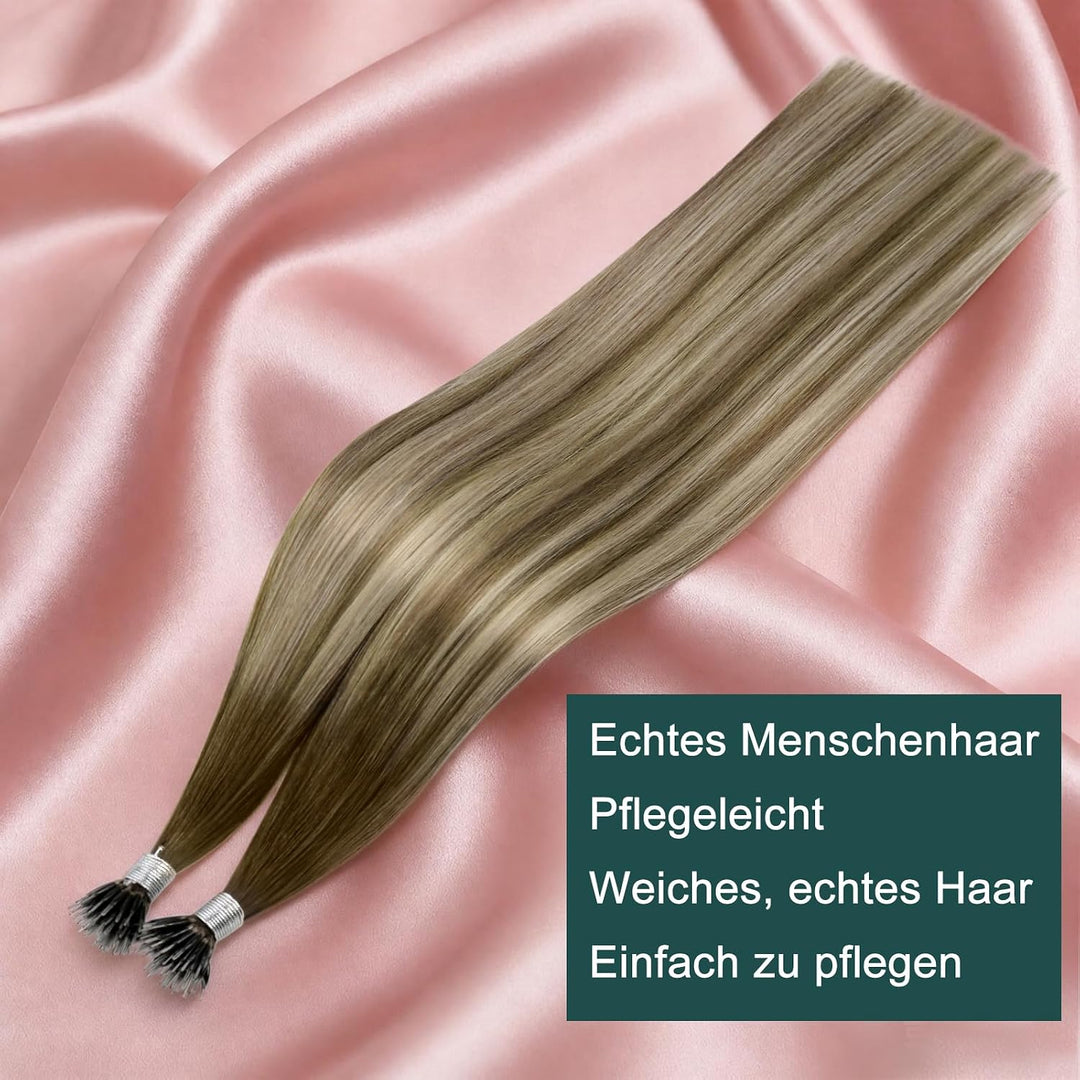 Easyouth Extensions mit Nanoring Echthaar 14 Zoll 50 Stück 50g Farbe Dunkelbraun tu Aschbraun Mix Mi