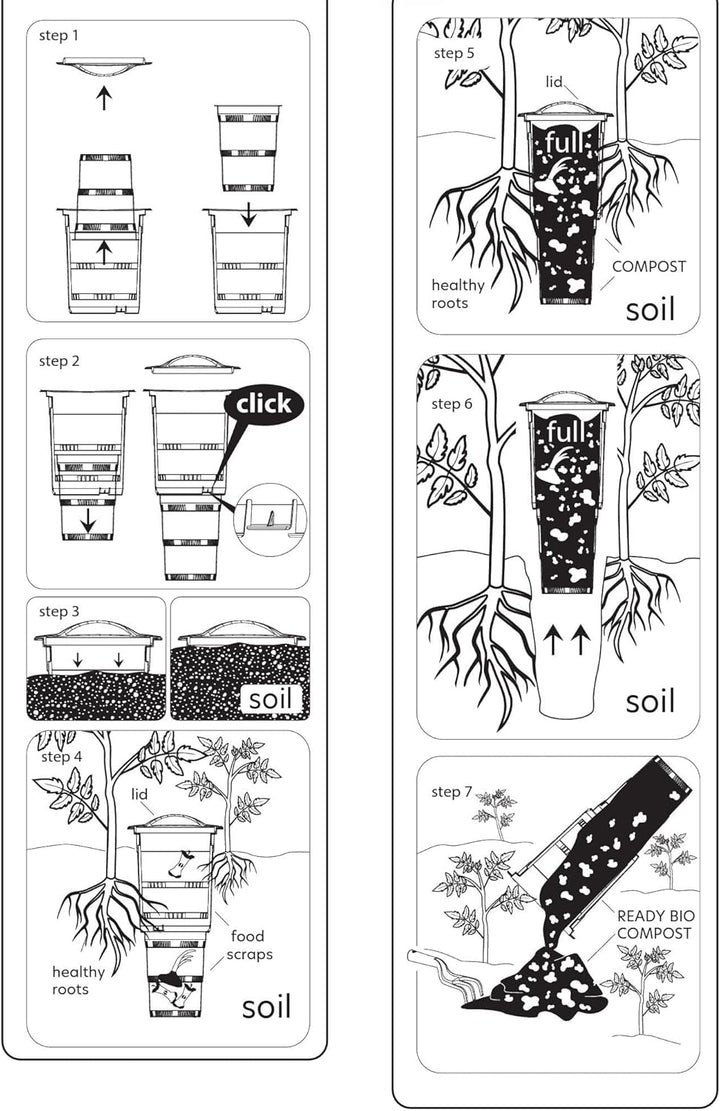 Set 6X Komposter Unterirdischer Garten 11 L Anthrazit Kunststoff H 53 cm modularer Komposteimer Bio
