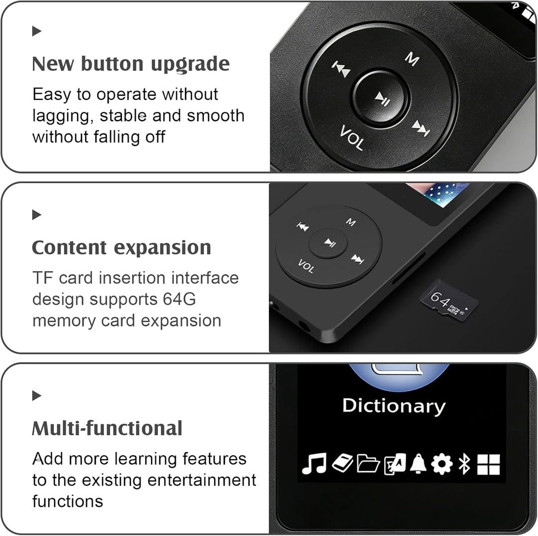 64GB MP3 Player, MP3-Player Bluetooth 5.0 mit 1,8" TFT-Farbbildschirm, Tragbarer Musik-Player mit La