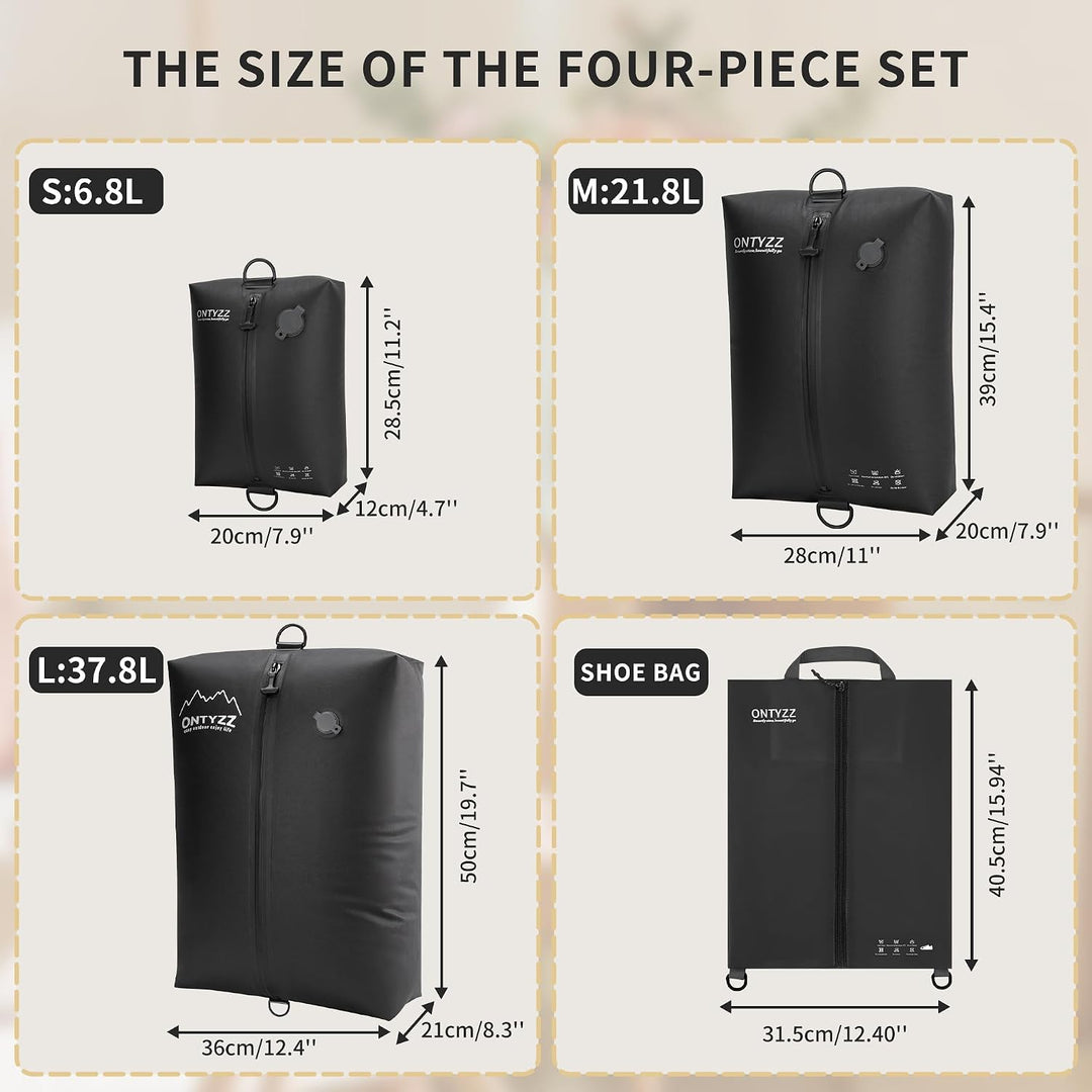 Koffer Organizer Compression Packwürfel Set, 5 Teilig Wiederverwendbar TPU Vakuumierbeutel mit IPX8