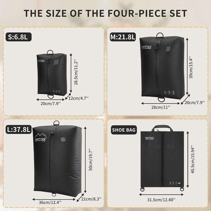 Koffer Organizer Compression Packwürfel Set, 5 Teilig Wiederverwendbar TPU Vakuumierbeutel mit IPX8