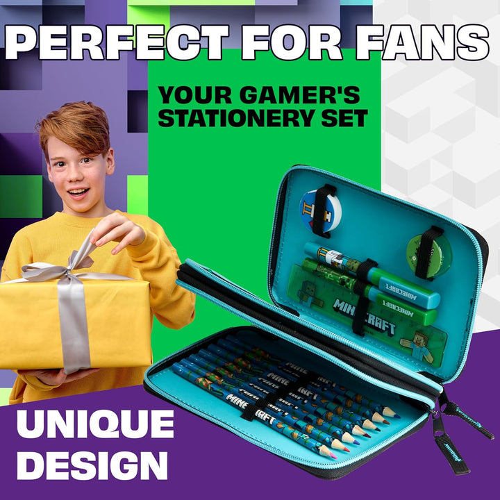 Minecraft Federmäppchen Jungen und Mädchen Mäppchen Gefüllt Creeper Federmappe mit Schreibwaren Game