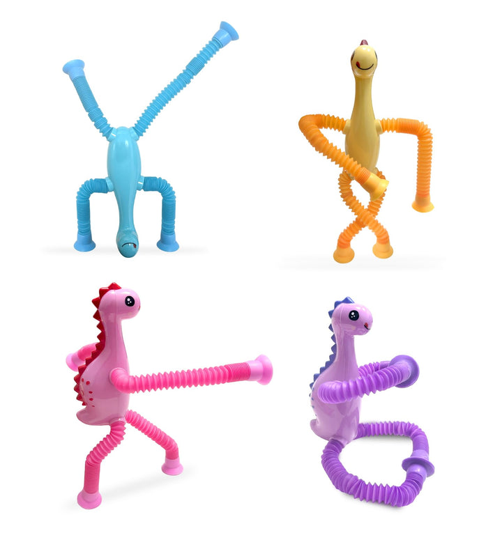 Saugnapf Spielzeug, 4 Stück Teleskop Saugnapf Dinosaurier Spielzeug, Telescopic Suction Cup Dinosaur