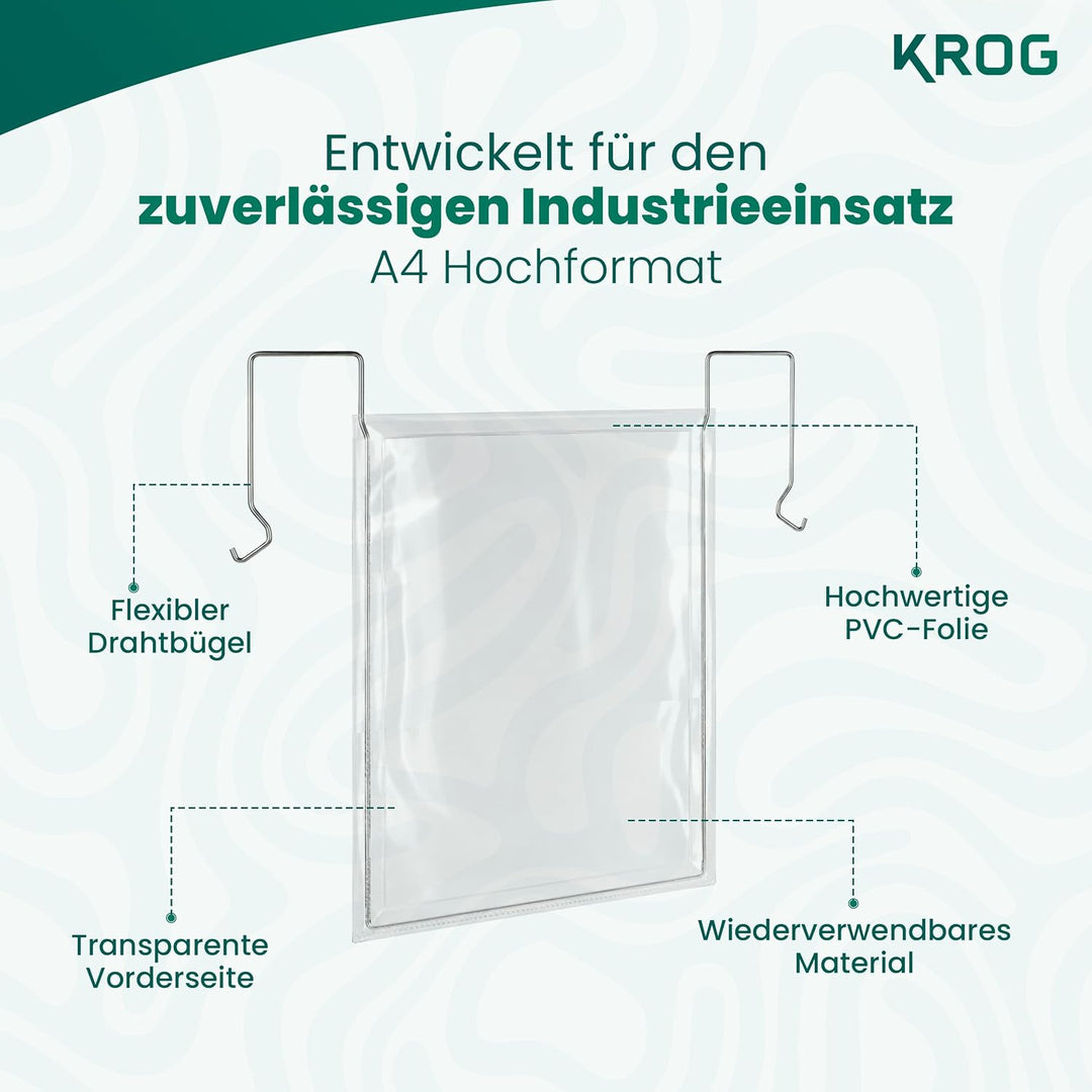 KROG Drahtbügeltasche klar 50 Stück, A4 hoch, ohne Klappe | 160 µm PVC-Vorderfolie, ohne Regenschutz