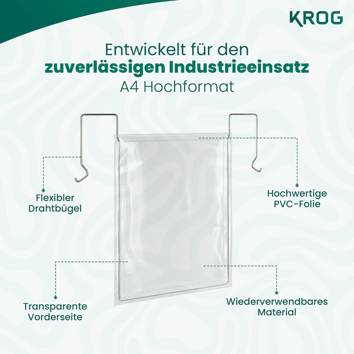 KROG Drahtbügeltasche klar 50 Stück, A4 hoch, ohne Klappe | 160 µm PVC-Vorderfolie, ohne Regenschutz