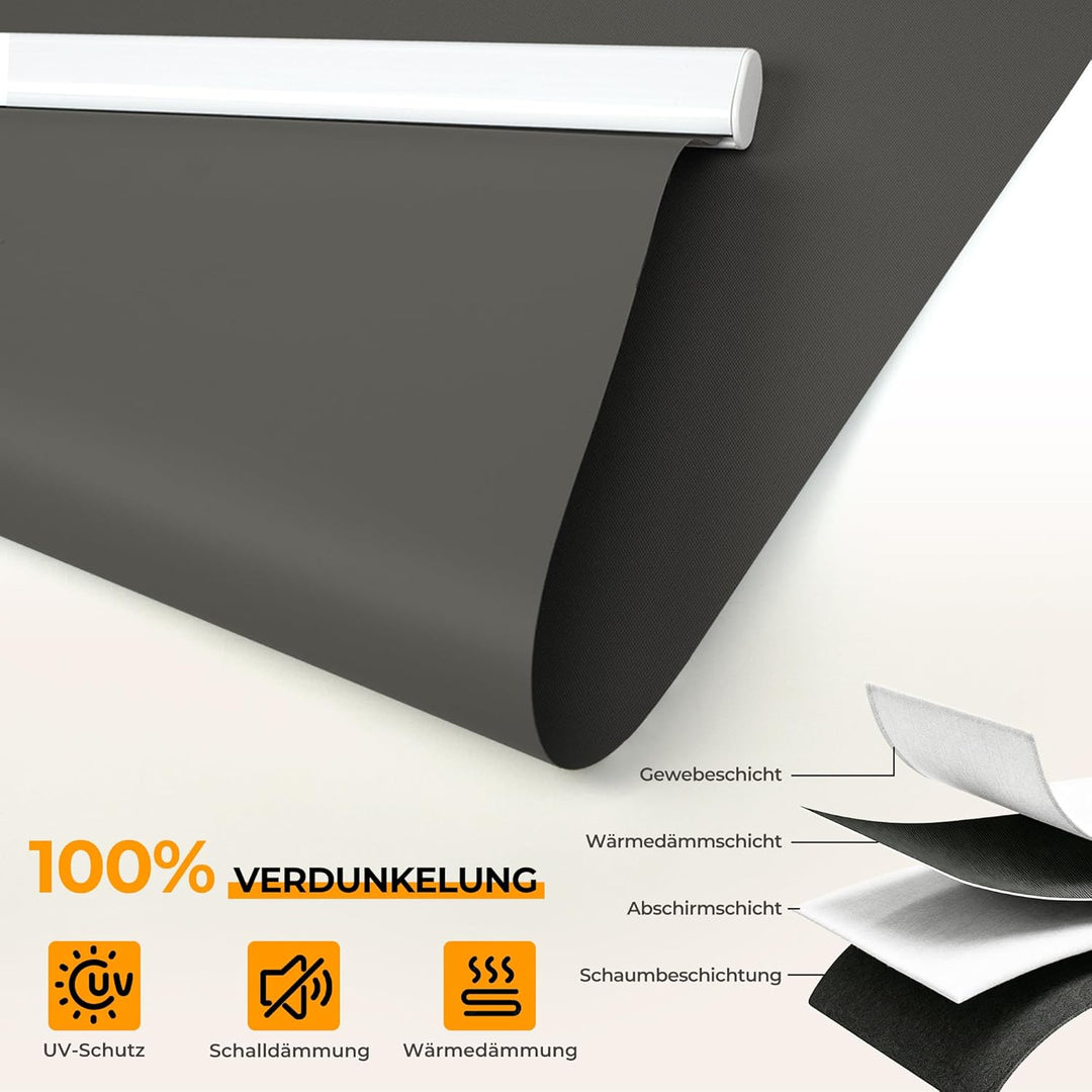 HOMEDEMO M100 Elektrische Rollos Verdunkelungsrollo mit Motor &amp; Fernbedienung, Dunkelgrau 75x100cm(B