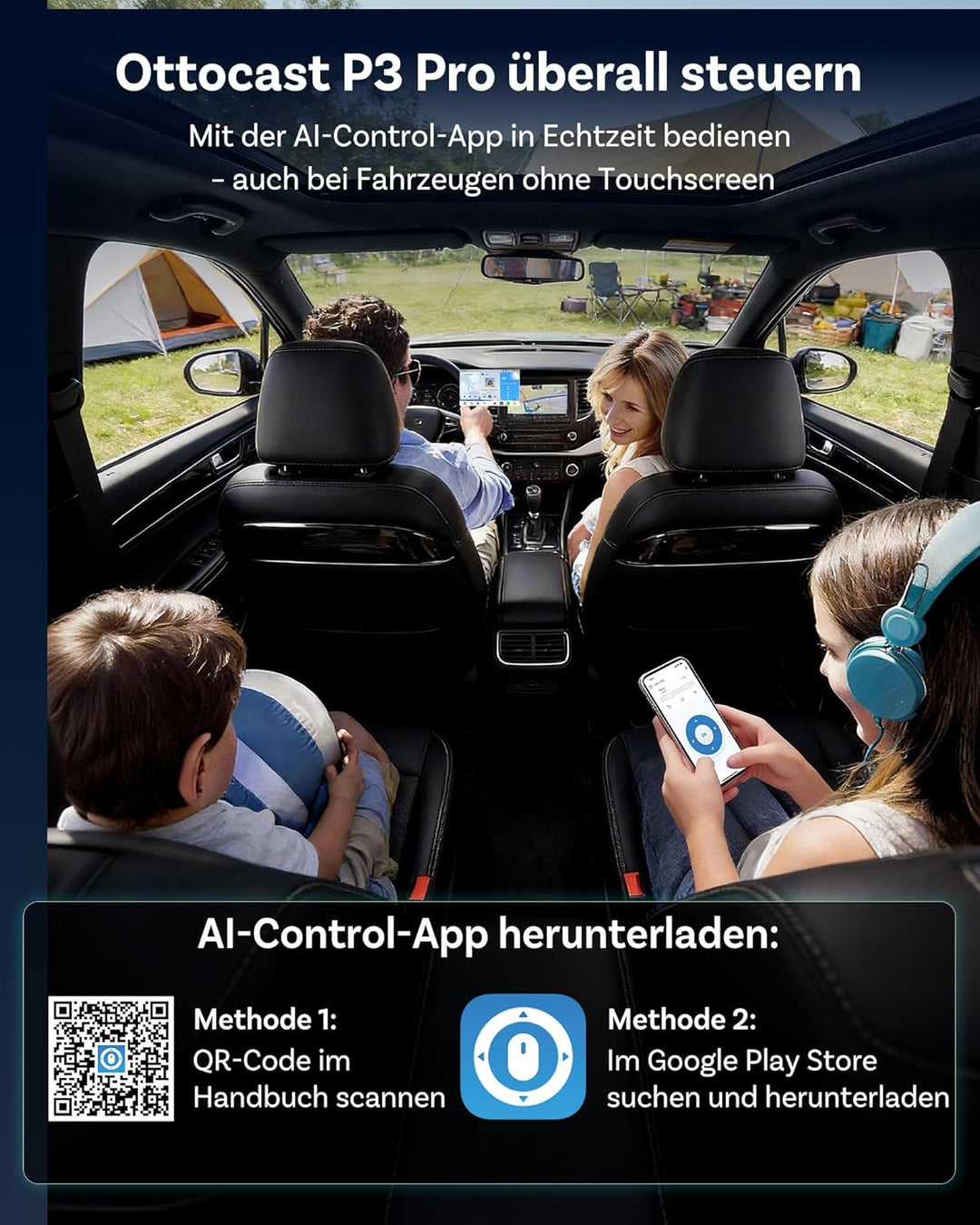 Ottocast P3 Pro, Wireless CarPlay & Android Auto Adapter mit Android 13, Snapdragon SM6225, 8GB RAM+