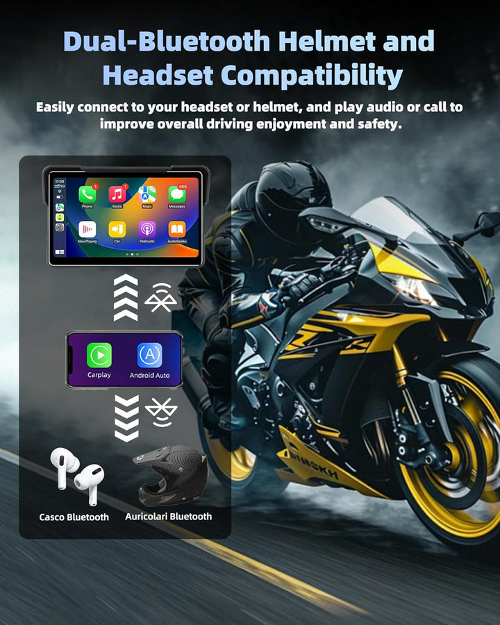 Jansite Motorrad Carplay Bildschirm Android Auto mit TPMS Reifendrucküberwachungssystem, 7 Zoll Moto
