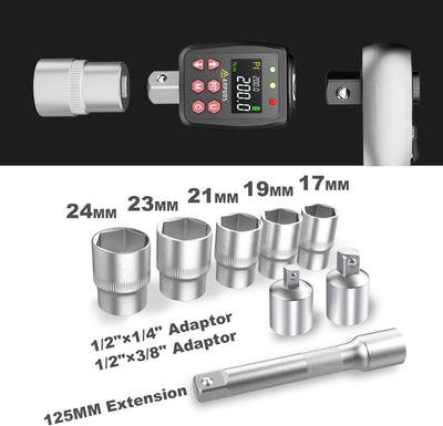 ANPUDS Digitaler Drehmomentadapter 1/2 Zoll, 10-200 Nm Digital Drehmomentschlüssel Set mit 600mm Tel