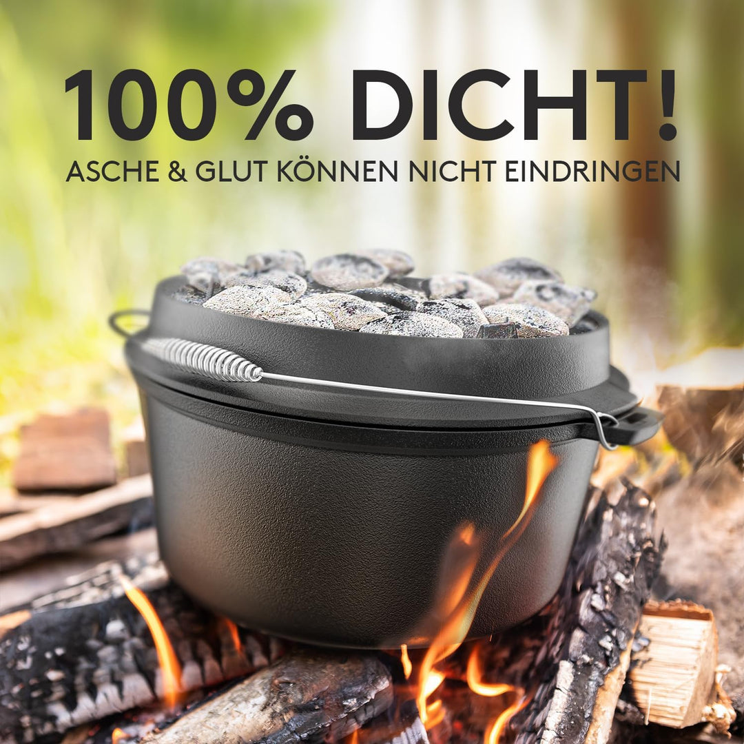 BBQ Dutch Oven [Das Original] - 10,8 Liter Dutch Oven Set mit Topfständer & 2,2 Liter Deckel mit Dop