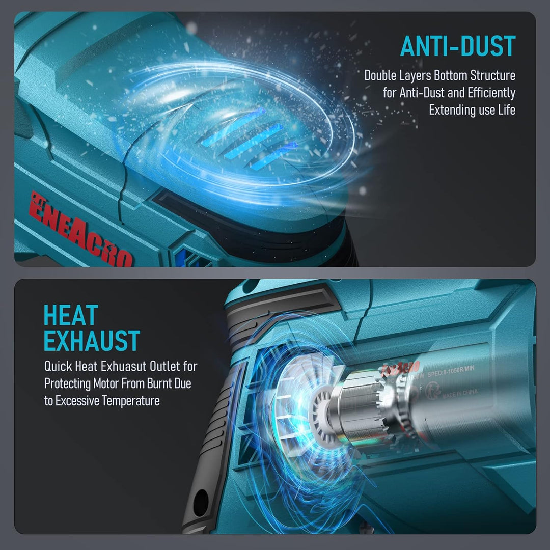 ENEACRO SDS-Plus Bohrhammer, 6 Variable Geschwindigkeit mit 4 Funktionen, Sicherheitskupplung, 26 mm