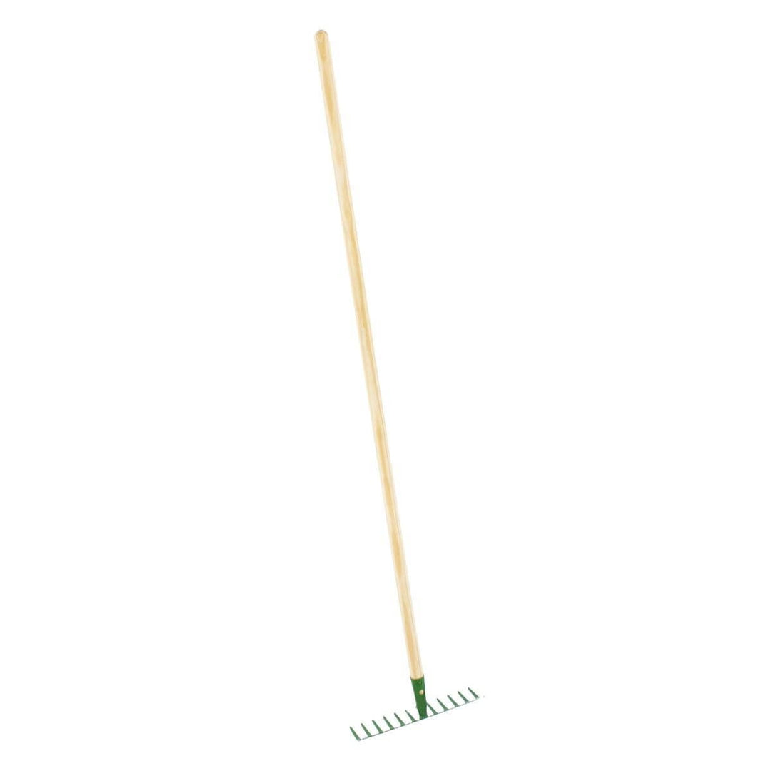 Rekord - Gartenrechen - 14 Zinken Stahl Harke 35 cm mit Holzstiel Rake | Pulverbeschichteter Laubrec