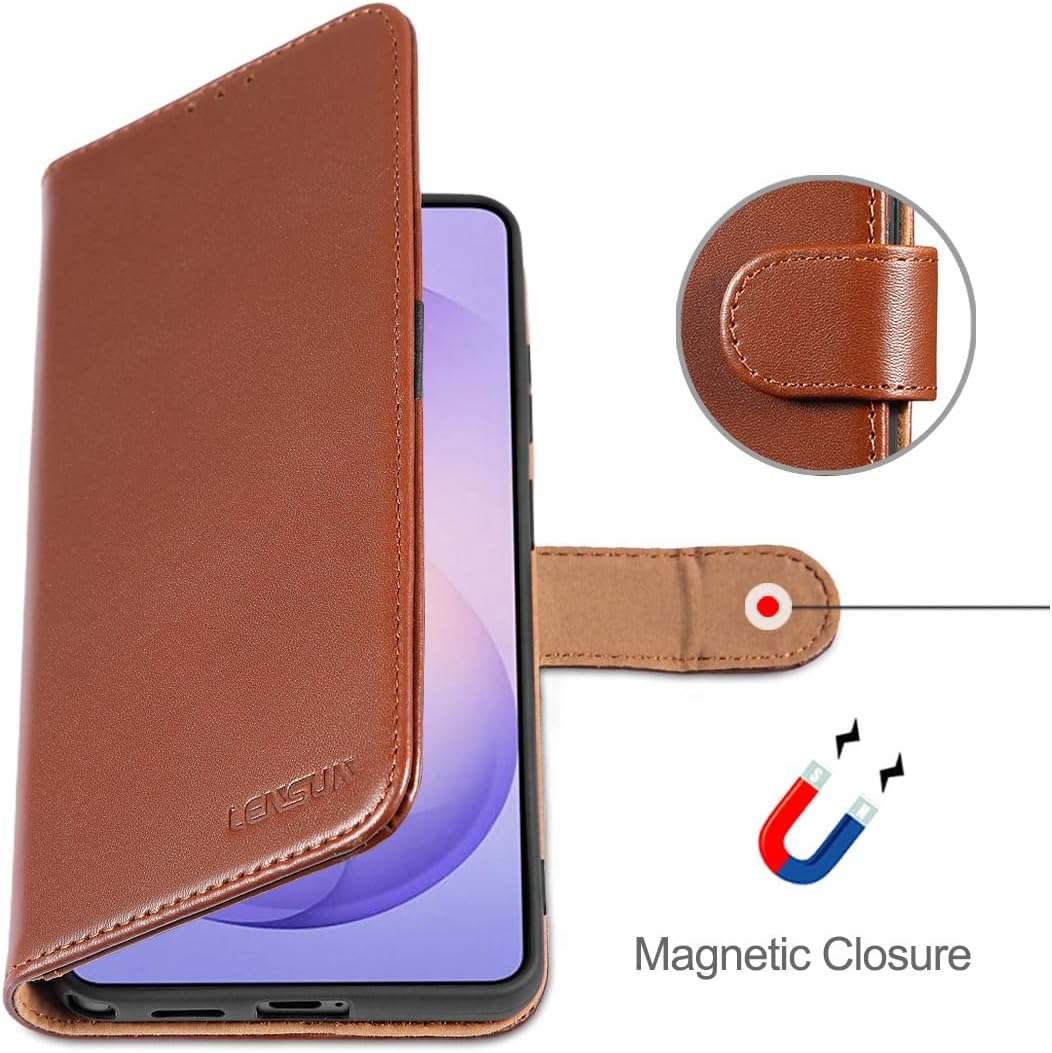 LENSUN Lederhülle für Samsung Galaxy S26 Ultra, Handyhülle [Echtes Leder] [RFID Schutz] Echtleder Hü