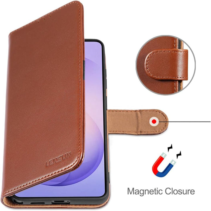LENSUN Lederhülle für Samsung Galaxy S26 Ultra, Handyhülle [Echtes Leder] [RFID Schutz] Echtleder Hü