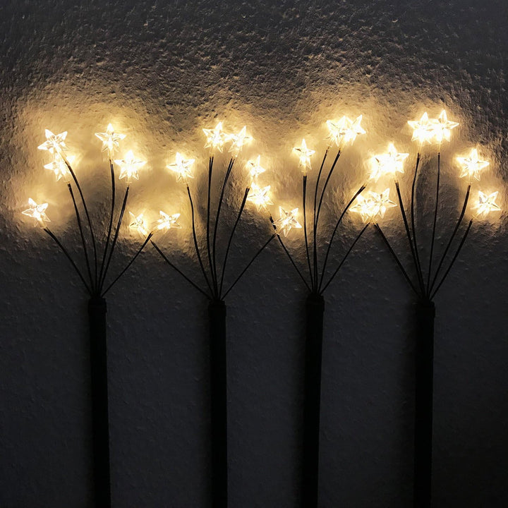 Mojawo LED - Gartenleuchtstäbe 'Stern' 4er Set 6 Lichter per Stab, inkl. Erdspiesse