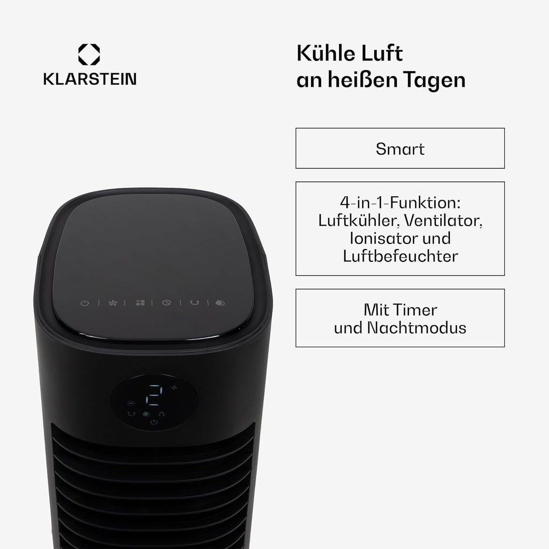 Klarstein Mobiler Luftkühler, 5-in-1 Klimagerät Mobil mit Nachtmodus, Leiser Ventilator & Luftkühler