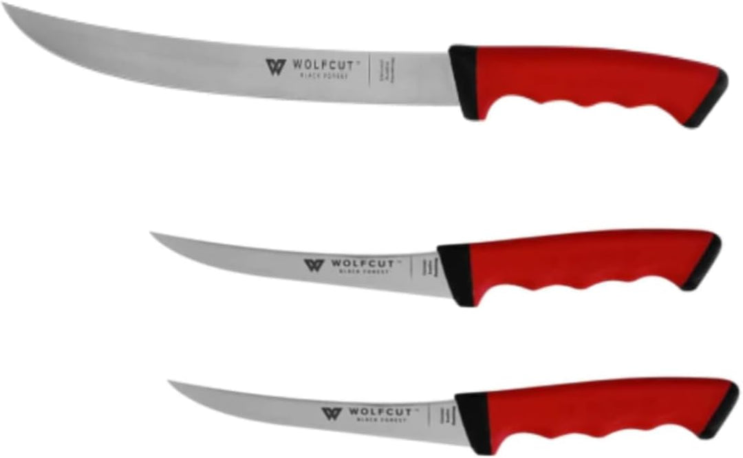 Wolfcut SoftGrip Serie - Metzgermesser-Set 3-tlg. Zerlegemesser 26 cm, Ausbeinmesser 13 cm, Ausbeinm