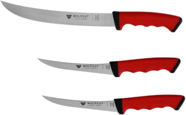 Wolfcut SoftGrip Serie - Metzgermesser-Set 3-tlg. Zerlegemesser 26 cm, Ausbeinmesser 13 cm, Ausbeinm
