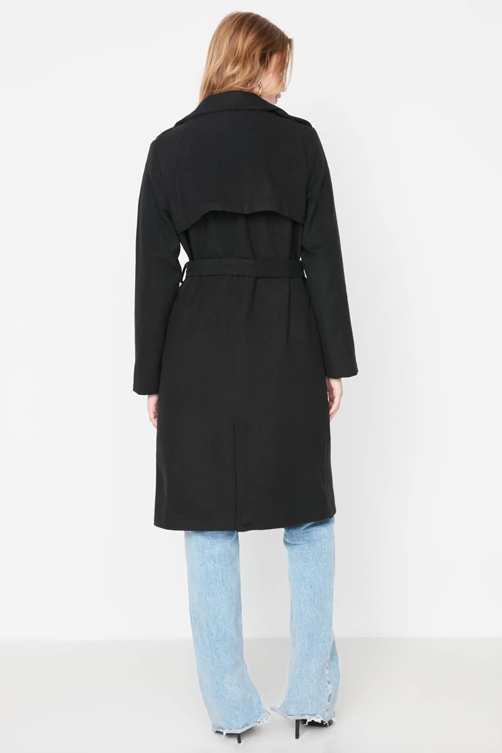 TRENDYOL Damen Trendyol Damen Regular Bikerjacken Plain Webstoff Mantel Coat, Schwarz, 40 EU